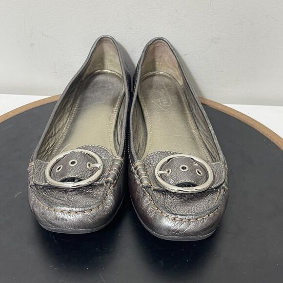 Coach Shoes Loafer Woman’s size 9.5 M Karly Leather Gold Buckle Heel Flats‎ - Picture 3 of 14